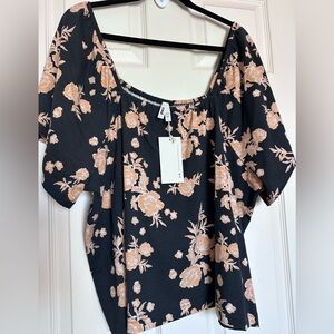Pact Floral Black and Cream Women's Top